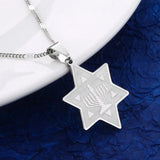 Stainless Steel Menorah Temple Pendant Necklace Star Pattern