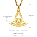 Square Masonic Freemason Pendant Necklace with 5mm Chain
