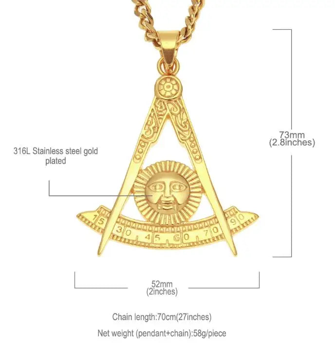 Square Masonic Freemason Pendant Necklace with 5mm Chain