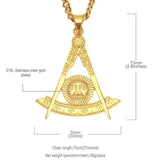 Square Masonic Freemason Pendant Necklace with 5mm Chain