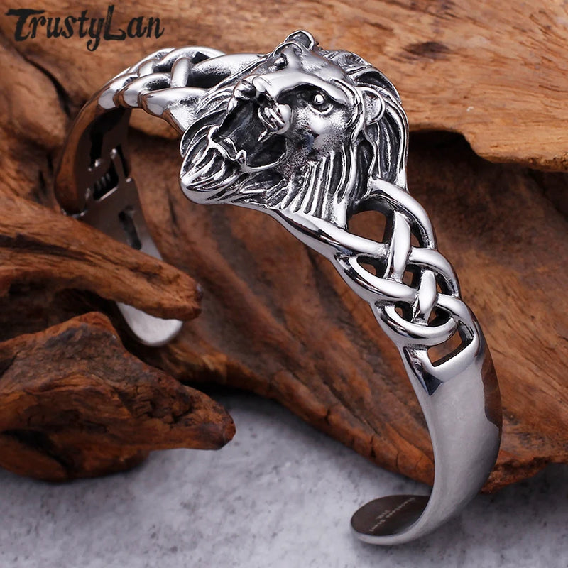 Gothic Lion Head Cuff Bracelet Stainless Steel