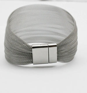 Wide Metal Silver Mesh Bracelet Women Casual Bangle Bracelet