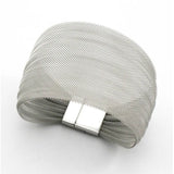 Wide Metal Silver Mesh Bracelet Women Casual Bangle Bracelet