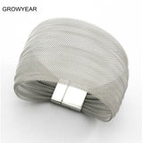Wide Metal Silver Mesh Bracelet Women Casual Bangle Bracelet