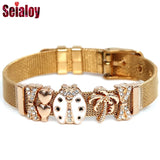 Stainless Steel Mesh Ladybug Palm Tree Charm Bracelet Watch