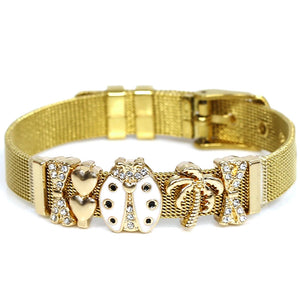 Stainless Steel Mesh Ladybug Palm Tree Charm Bracelet Watch