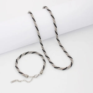 Stainless Steel Mesh Necklace Twist Chain Women Charm Choker Bracelet Set
