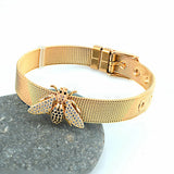 Stainless Steel Mesh Strap Bee Zircon Bracelet