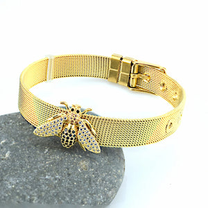 Stainless Steel Mesh Strap Bee Zircon Bracelet
