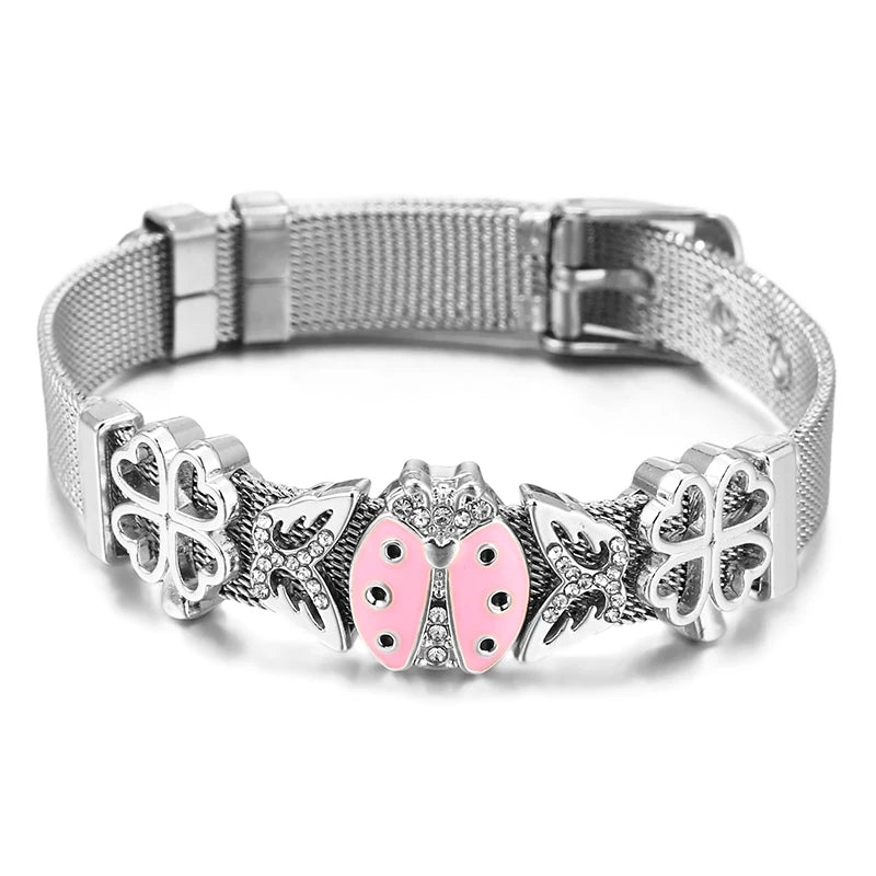 Stainless Steel Mesh Watch Belt Mesh Bracelet Butterfly Charm Strap Bangle