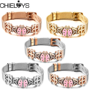 Stainless Steel Mesh Watch Belt Mesh Bracelet Butterfly Charm Strap Bangle