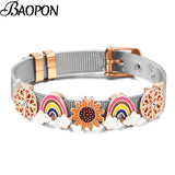 Rainbow Sunflower Charm Mesh Watch Bracelet for Women Men