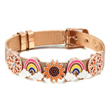 Rainbow Sunflower Charm Mesh Watch Bracelet for Women Men