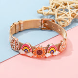 Rainbow Sunflower Charm Mesh Watch Bracelet for Women Men