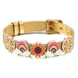 Rainbow Sunflower Charm Mesh Watch Bracelet for Women Men