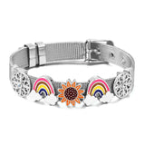 Rainbow Sunflower Charm Mesh Watch Bracelet for Women Men