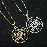 Stainless Steel Metatron Cube Necklace Laser Star of David Pendant Chakela