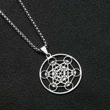 Stainless Steel Metatron Cube Necklace Laser Star of David Pendant Chakela