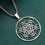 Stainless Steel Metatron Cube Necklace Laser Star of David Pendant Chakela