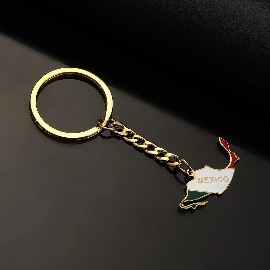 Mexico Map Flag Keychain Colored Stainless Steel Jewelry