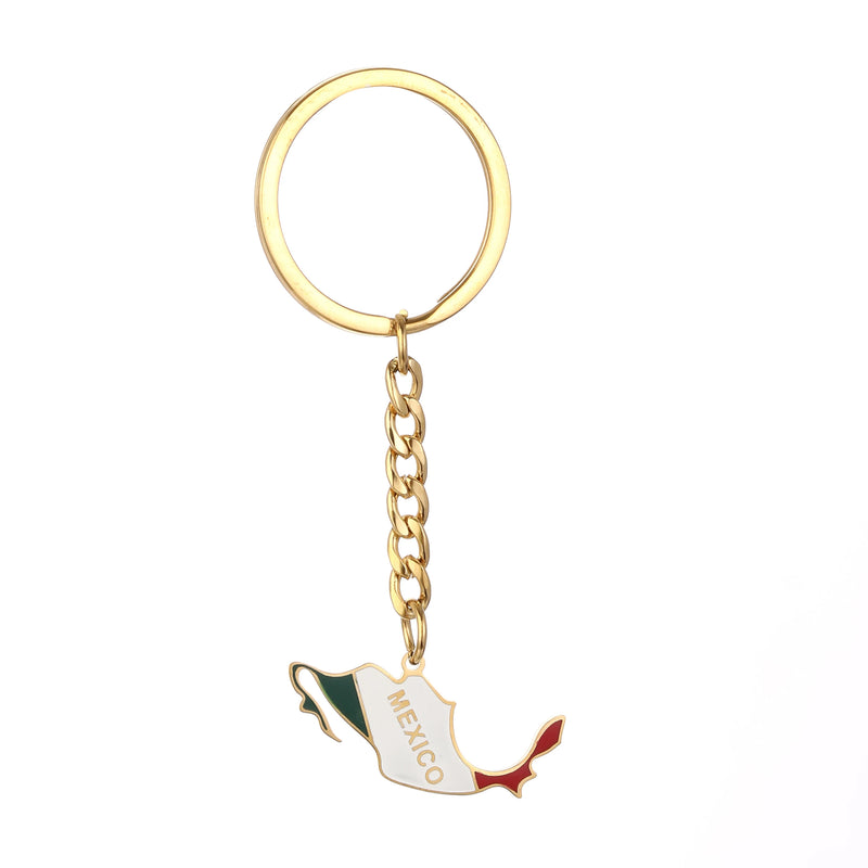Mexico Map Flag Keychain Colored Stainless Steel Jewelry