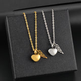 Angel Wing Love Heart Cremation Jewelry for Ashes Pendant - Memorial Necklace