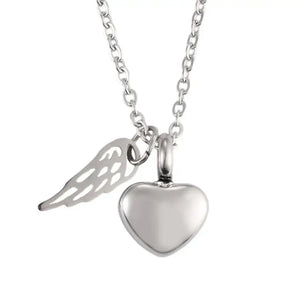Angel Wing Love Heart Cremation Jewelry for Ashes Pendant - Memorial Necklace