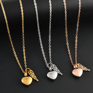 Angel Wing Love Heart Cremation Jewelry for Ashes Pendant - Memorial Necklace