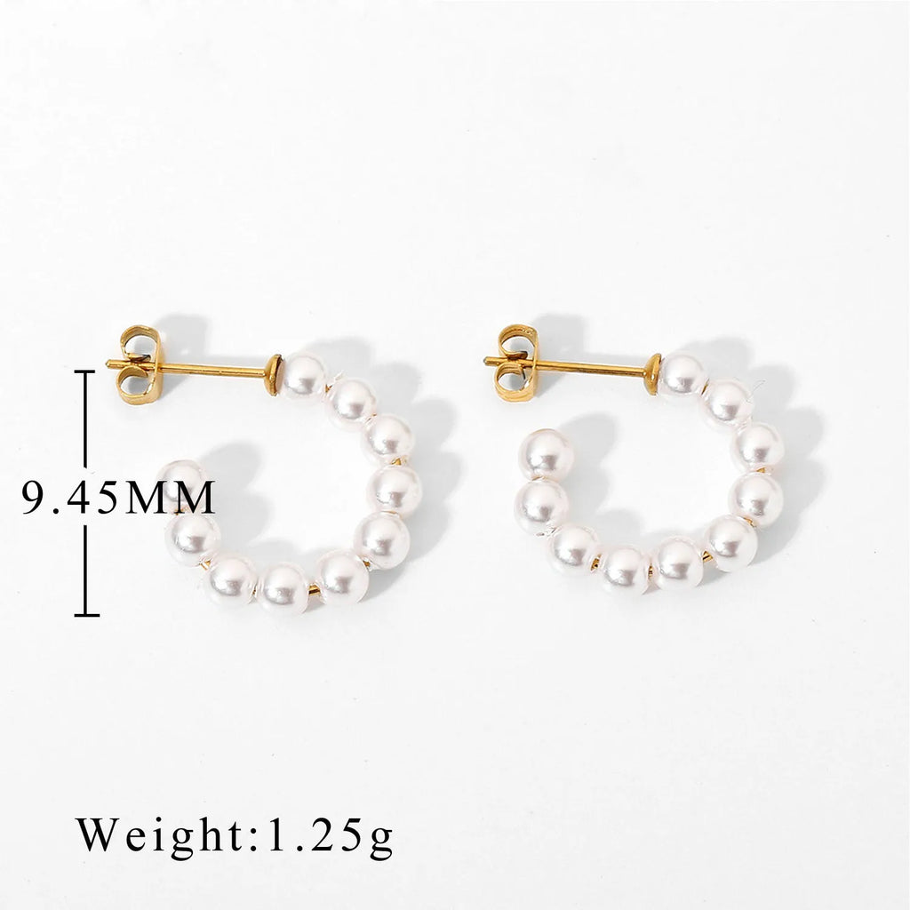 Mini Pearl Circle CC Shape Hoop Earrings - French Vintage Jewelry
