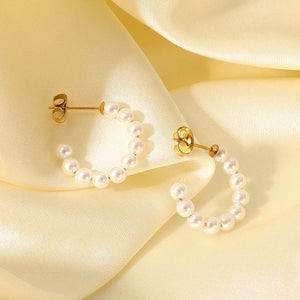 Mini Pearl Circle CC Shape Hoop Earrings - French Vintage Jewelry