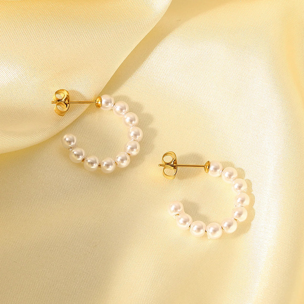 Mini Pearl Circle CC Shape Hoop Earrings - French Vintage Jewelry