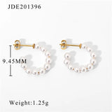 Stainless Steel Mini Pearl Circle CC Shape Hoop Earrings For Women