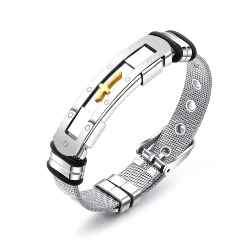 Stainless Steel Mesh Cross Bracelet Bangle Gift For Him