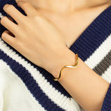 Stainless Steel Twisted Open Adjustable Bracelet Bangle for Women Girl