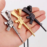 Stainless Steel Fire Weapon Submachine Gun Pendant Necklace