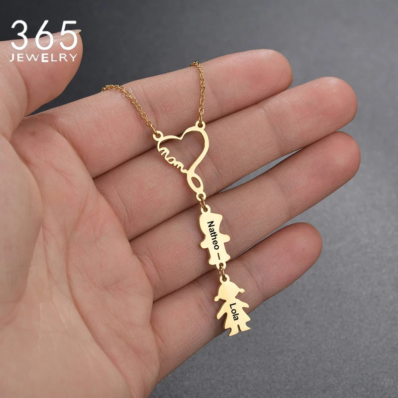 Personalized Stainless Steel Mom Boy Girl Pendant Necklace