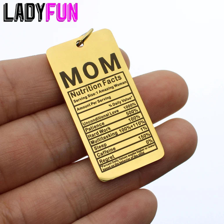 Stainless Steel Mom Charms Nutrition Facts Mother Necklace Pendant