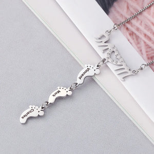 Mom Small Feet Pendant NamePlate Necklace Personalized Jewelry
