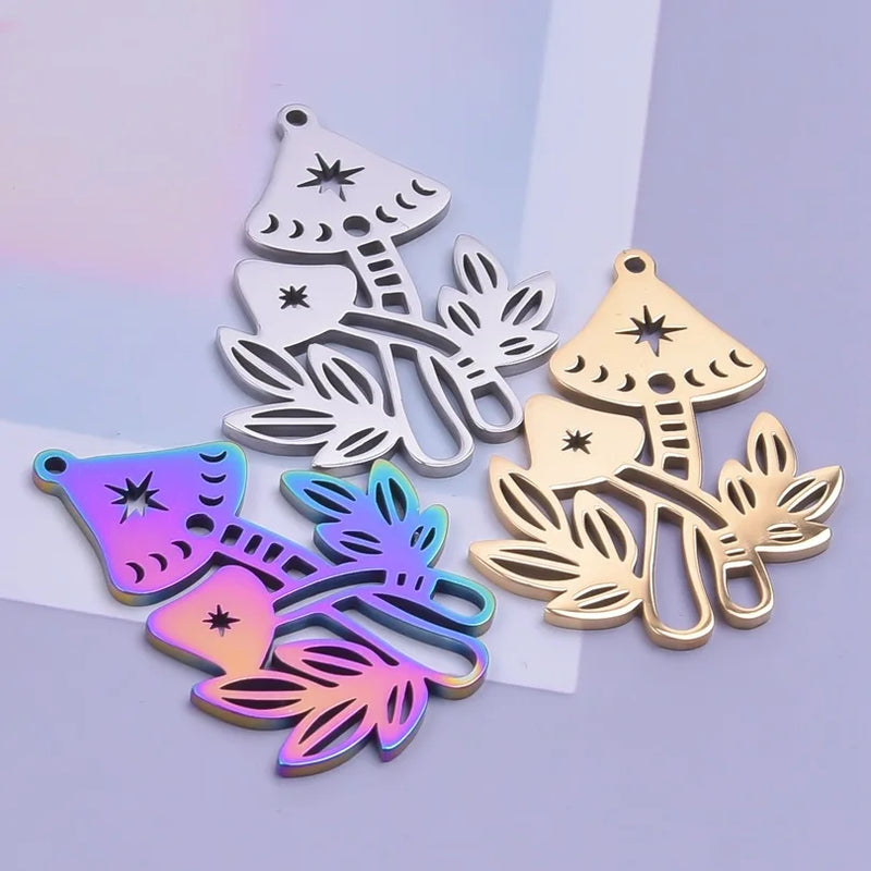 Moon Phased Mushroom Pendant Charms Steel Findings