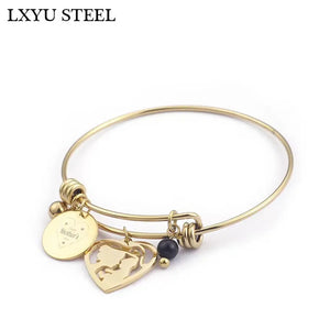 Stainless Steel Mother Baby Charm Bracelet Bangle Heart Charm Wrist Bracelet
