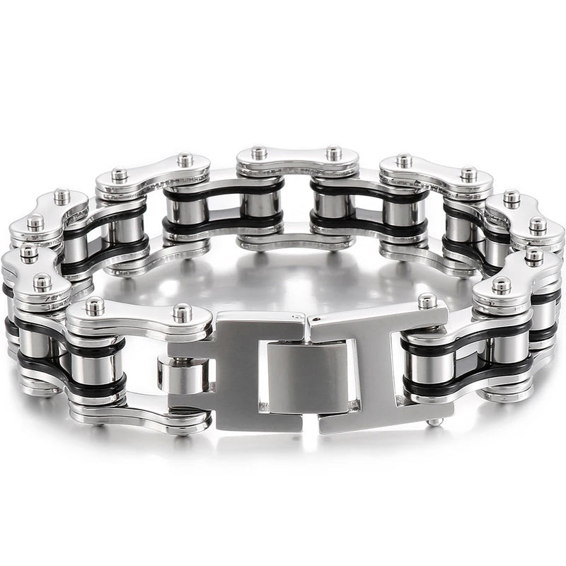 Stainless Steel Motorcycle Bracelet 16MM Wide Bike Chain Wristband Man