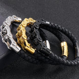 Stainless Steel Skull Head Charm Bracelet Men Gothic Armband