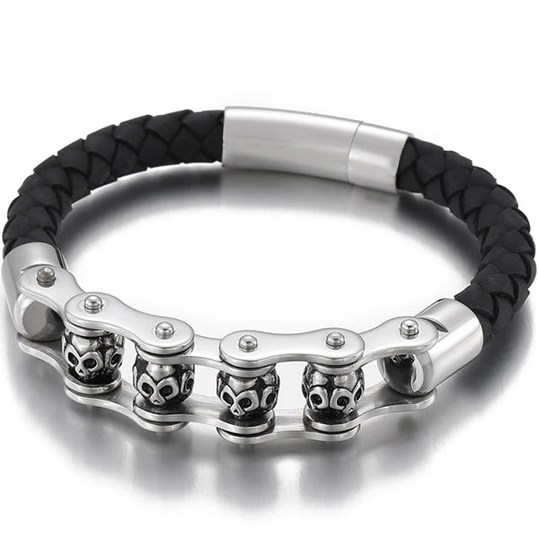 Stainless Steel Skull Head Charm Bracelet Men Gothic Armband