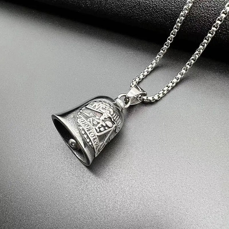 Stainless Steel Retro Punk Motorcycle Skeleton Lucky Bell Pendant
