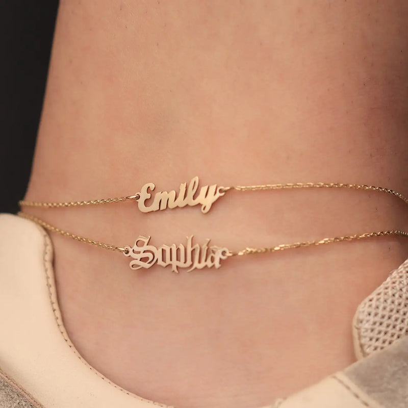Personalized Stainless Steel Name Anklet in Gold