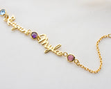 Personalized Stainless Steel Name Bracelet with Birthstones