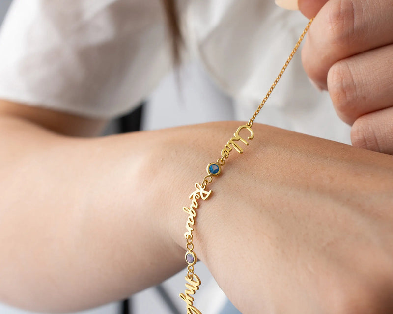 Personalized Stainless Steel Name Bracelet with Birthstones