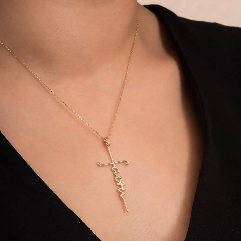Faith Cross Necklace, Dainty Steel Pendant