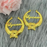 Stainless Steel Name Hoops Bamboo Earring Bear Letter Women Jewelry