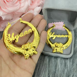 Stainless Steel Name Hoops Bamboo Earring Bear Letter Women Jewelry